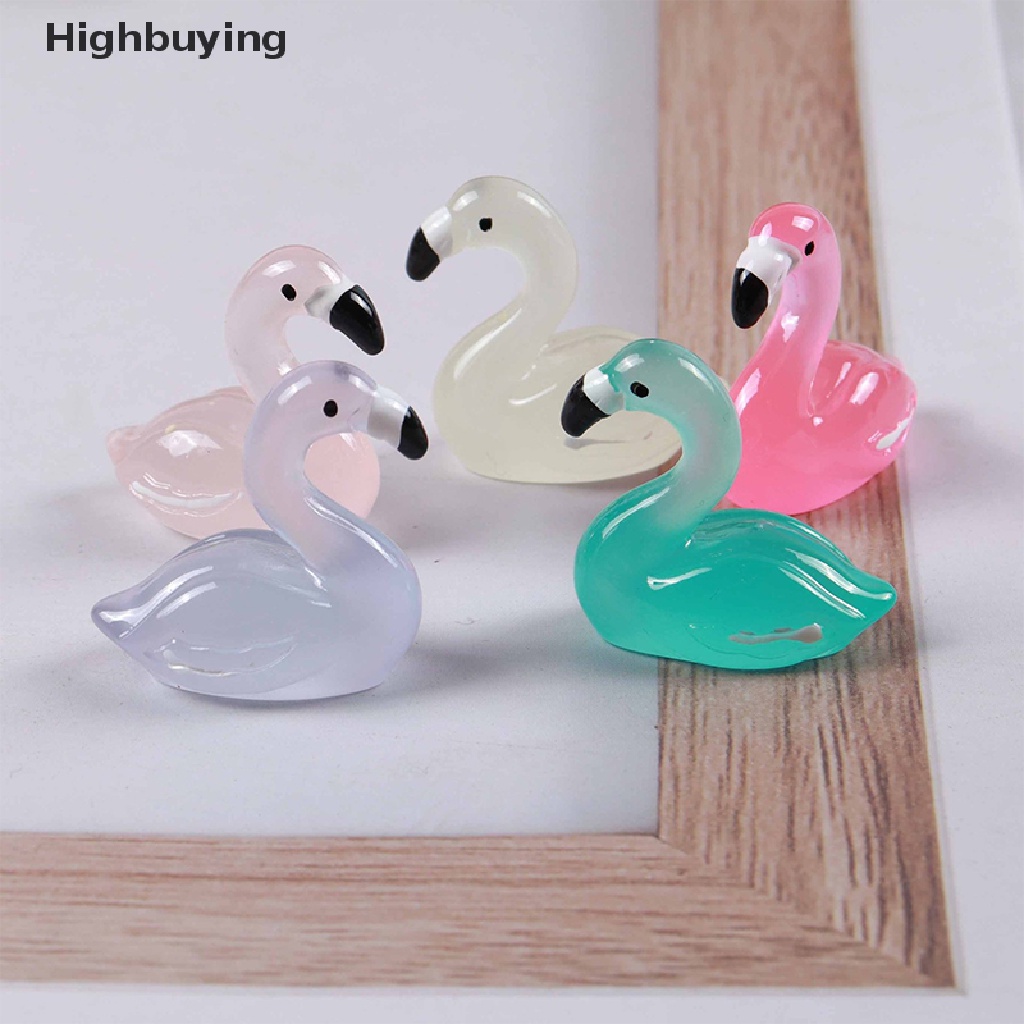 Hbid 6pak Menyala Patung Miniatur Flamingo Dekorasi Rumah DIY Scrapbooking Craft Resin Aksesoris Glory