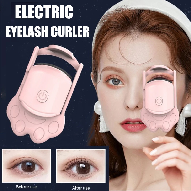 Penjepit Bulu Mata Pemanas Elektrik Cakar Kucing Pink/Cewek Portable Sweet Automatic Eyelash Clip