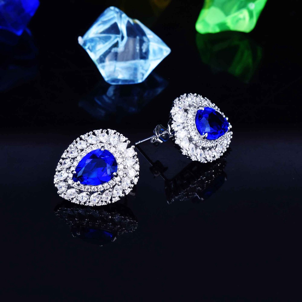 Goldkingdom Fashion Perhiasan Aksesoris Ready Stock Harta Karun Warna-Warni Set Imitasi Alami Srilanka Cornflower Safir Liontin Terbuka Cincin Anting