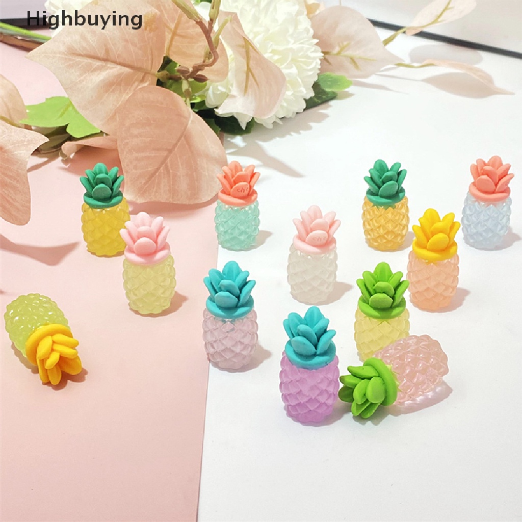 Hbid 10Pcs 3D Buah Nanas Bercahaya DIY Cream Lem Pernak Pernik Aksesoris Resin Ornamen Glory