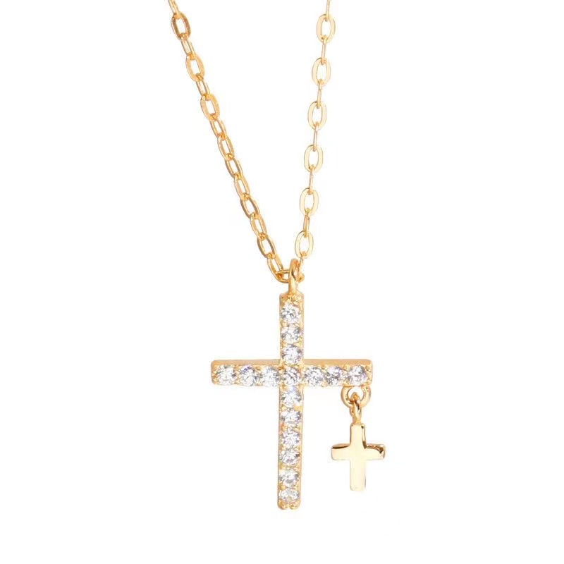 Fashion Cross Crystal Pendant Necklace Simple Gold Silver Chain Choker for Women Jewelry Accessories