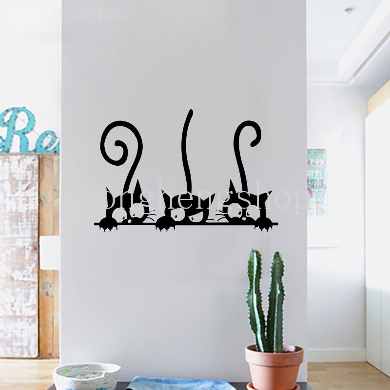 Lucu Tiga Lucu Kucing Hitam Stiker Dinding DIY Dekorasi Kamar Kepribadian Fashion Wall Decals