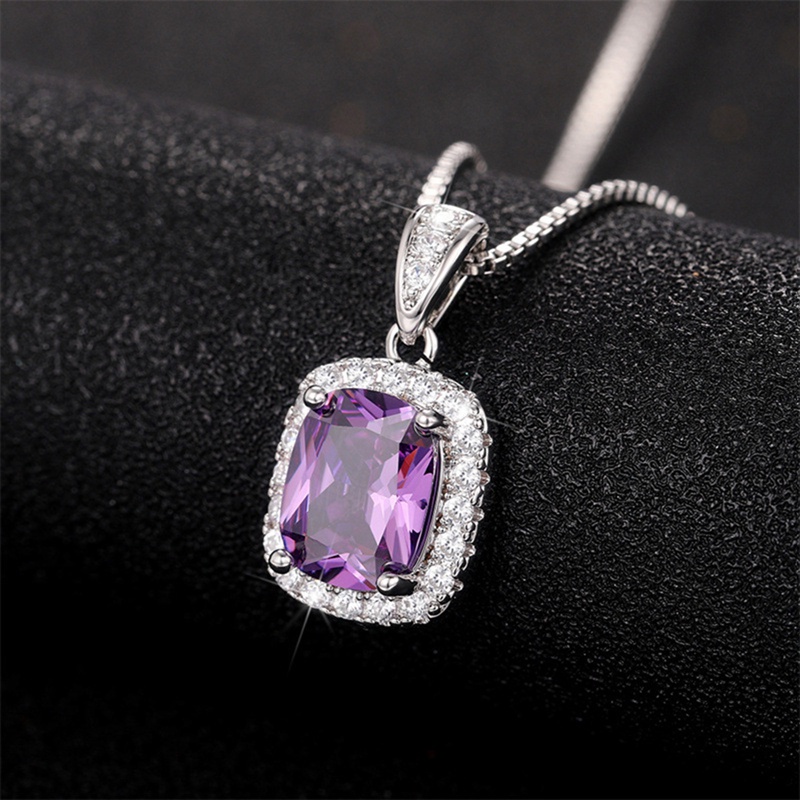 Kalung Wanita Cubic Zirconia Putih/Hijau/Ungu/Pink Yang Indah Desain Sederhana Dan Elegan Perempuan Pernikahan Perhiasan Trendi