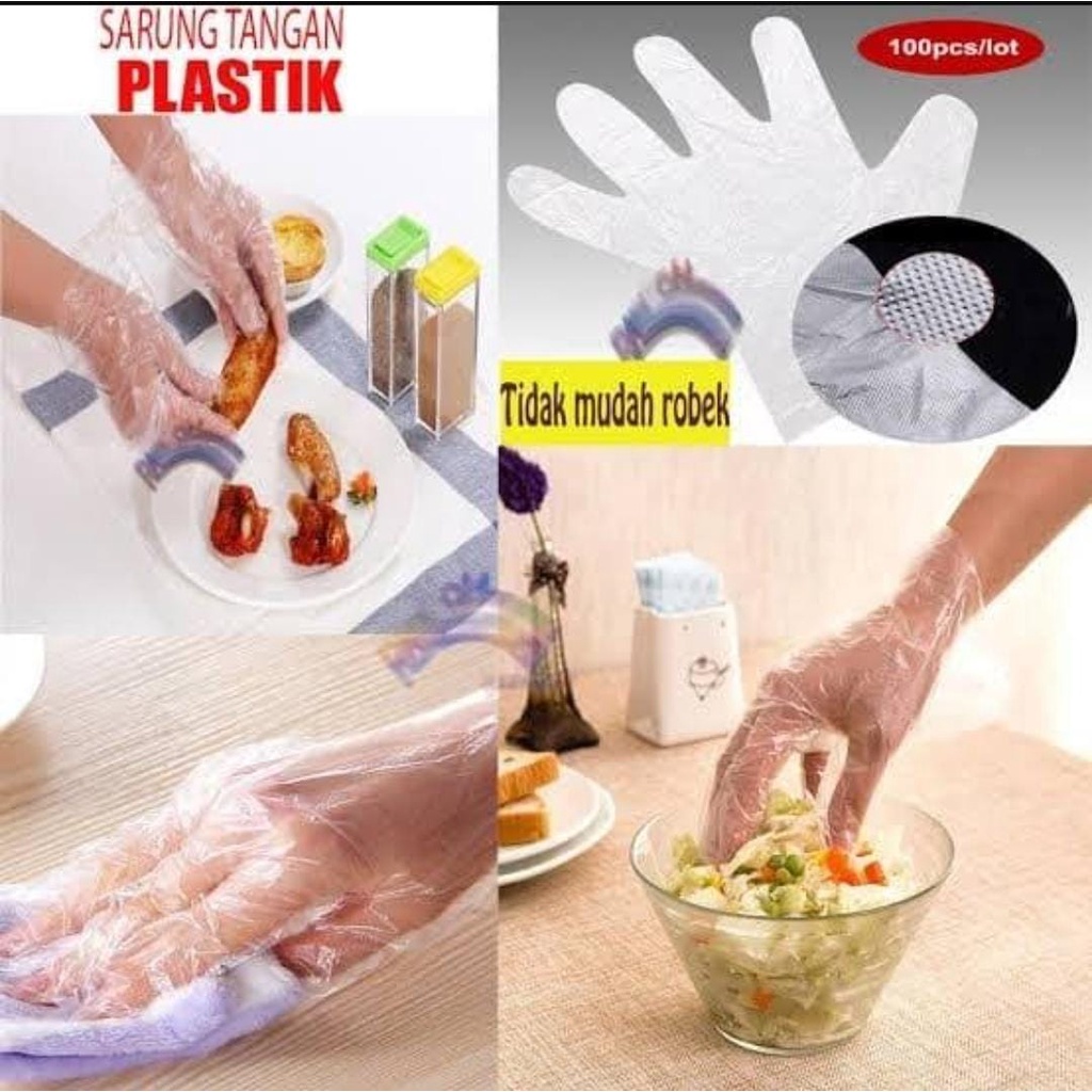 Hand Glove Dapur Transparan/ Sarung Tangan Plastik 100PCS (50PSG)/ Sarung Tangan Steril Sekali Pakai