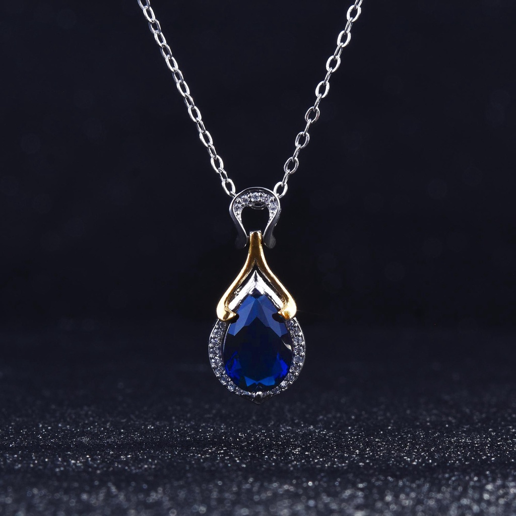 Aksesoris Perhiasan Fashion Goldkingdom Ready Stock Duyung Fashion Terbaru &amp;#039; s Liontin Air Mata Jual Kalung Warna Warni Sapphire Electroplated Dua Warna Terlaris.