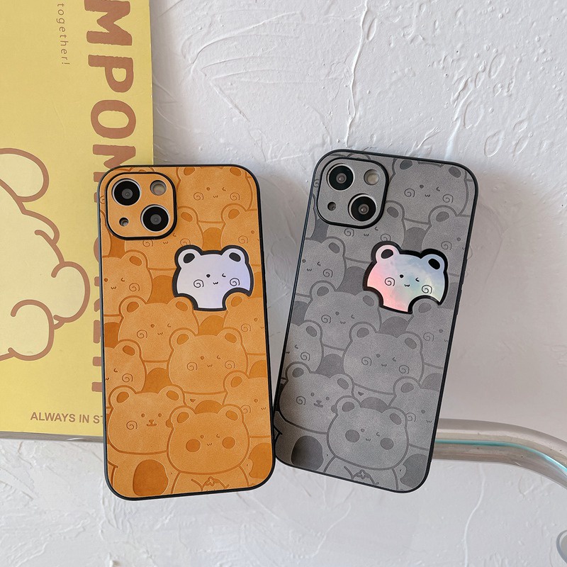 【Gradient Laser】So Cute Little Bear Case IPhone 11 12 13 14 Pro Max X XR XS MAX 14 Plus Protect Case Lovely Gray Brown Bears