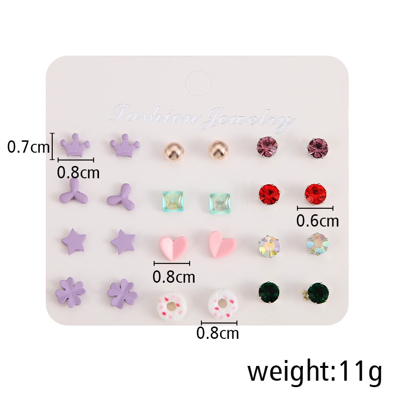 12pasang/set Sederhana Fashion Hati Bintang Bunga Anting Tusuk Donat Dolphin Mermaid Earrings Jewelry Untuk Wanita Anak