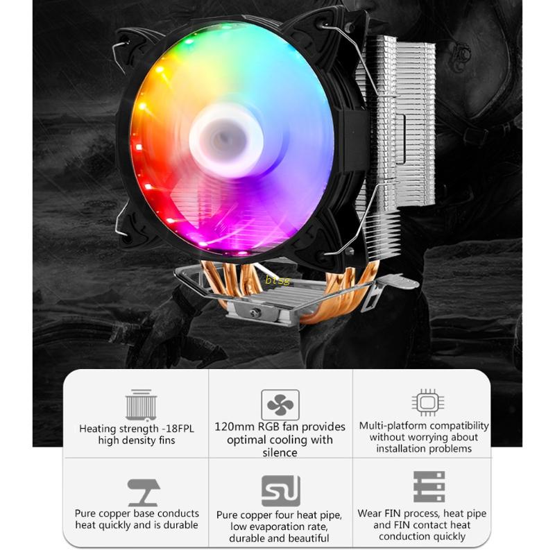 Bt CPU Cooler Silent PWM Fan Radiator RGB Warna-Warni Dengan 4pcs Tabung Tembaga 120mm Low Profile Untuk intel/Untuk amd/Lga775 /115