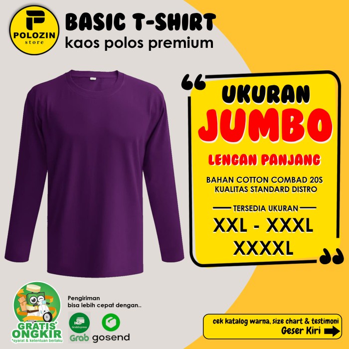 ✨LARIS✨ -Kaos Polos Pria Wanita Big Size Jumbo XXL 3XL 4XL 20s Lengan Panjang - XXL- 1.2.23