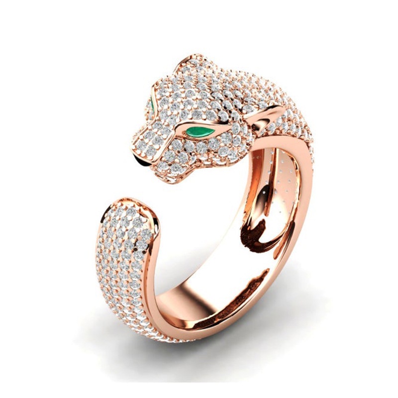 Mendominasi Kepribadian Fashion Leopard Kepala Cincin Berlian Penuh Pria dan Wanita Membuka Cincin Kepribadian Kreatif