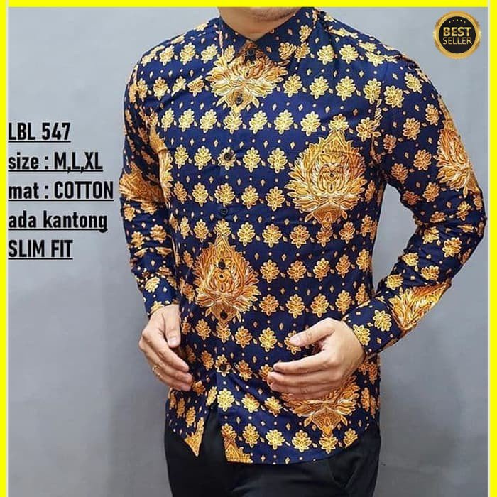 KEMEJA PRIA BATIK LENGAN PANJANG HEM BAHAN KATUN HALUS 40S LBL 547 MEWAH PREMIUM BAJU ELEGANT SIZE M L XL  SKU MS JAKARTA