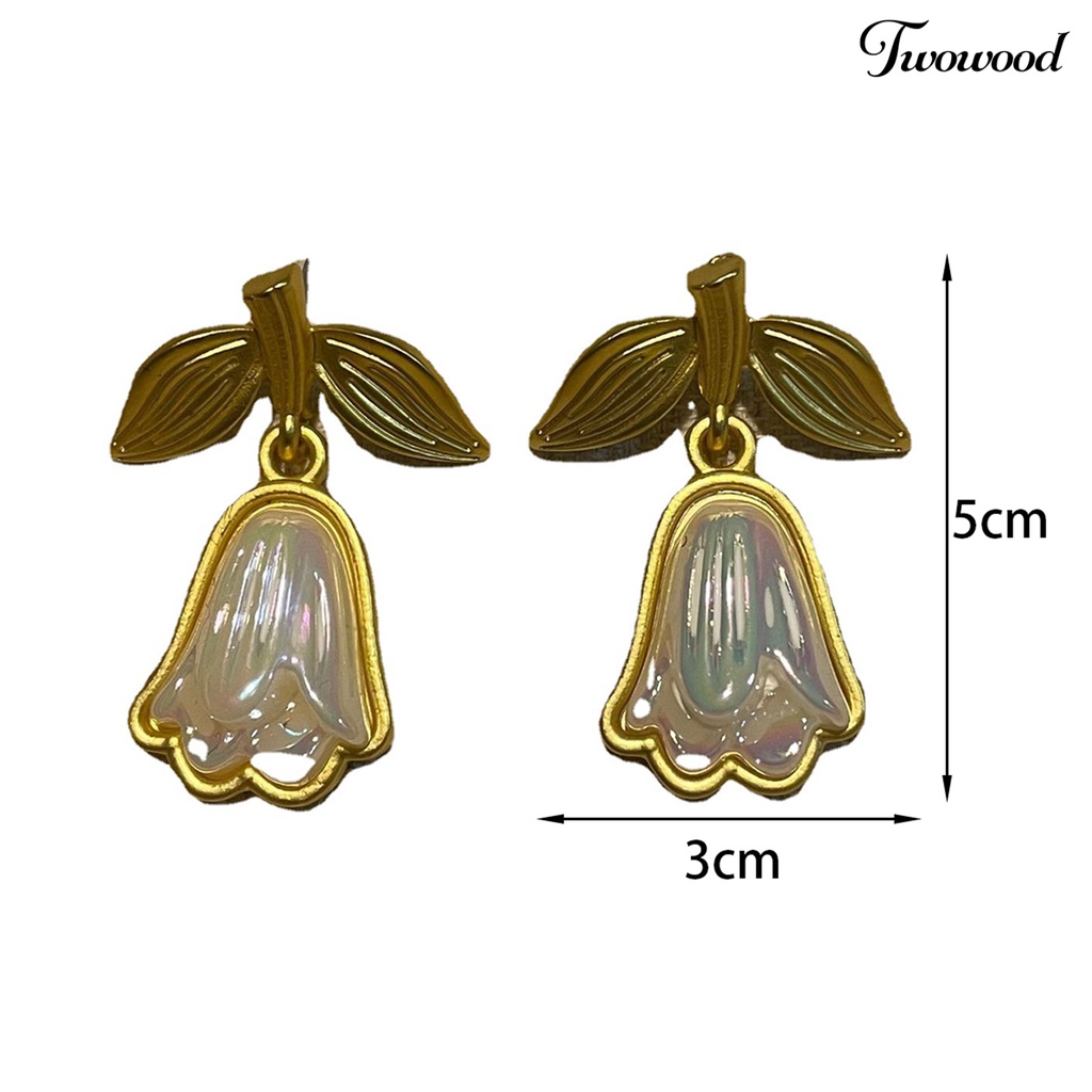 Twowood 1pasang Drop Earrings Golden Leaves Elegan Medieval Peri Bunga Wanita Stud Earrings Fashion Jewelry