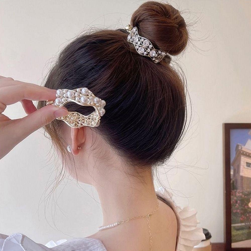 NEEDWAY Needway Ponytail Hair Clip Lucu Kreatif Elegan Mutiara Bakso Kepala Berlian Ponytail Holder Tinggi Ponytail Fixed Clip Untuk Wanita Hair Bun Fixed Clip