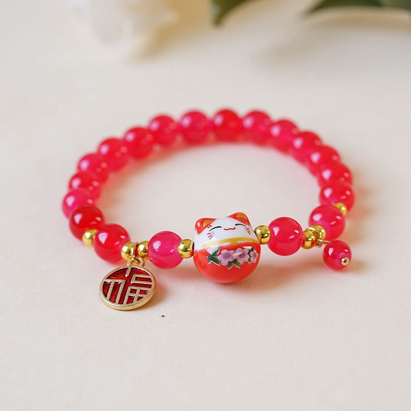 Manik-manik Merah Kontrak Gelang Keramik Tali Tenun Tangan Manik-Manik Plutus Cat Stretch Bracelet