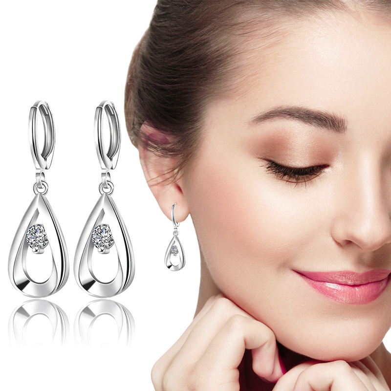 Wanita Drop Earrings925 Sterling Silver Teardrop Berlian Hoop Menjuntai Earrings Aksesoris Fashion