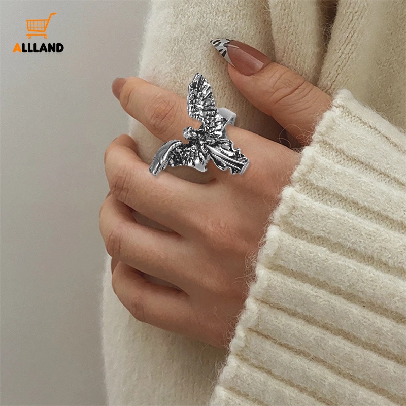 Vintage Adjustable Open Angel Ring/Kepribadian Logam Cincin Jari Indah/Trendy Unisex Sayap Malaikat Rings Perhiasan Pesta