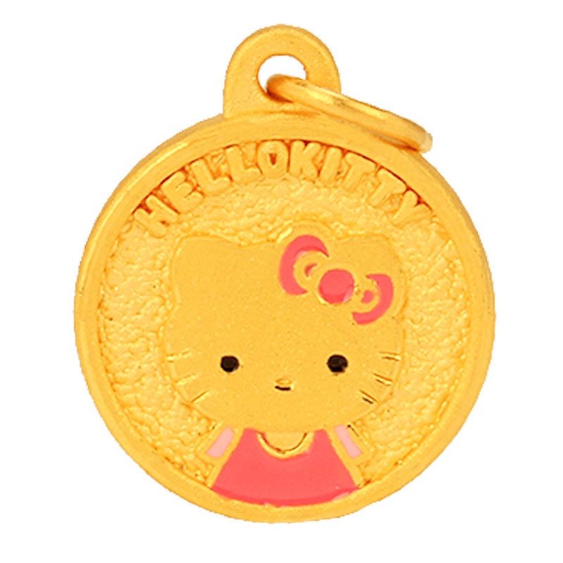 Goldkingdom Aksesoris Perhiasan Fashion Ready Stock 3D Emas Asli Kadar 375 Keras KT Kucing Unicorn Liontin Kalung Kucing Tag Bulat Liontin Gadis Hati Rantai Tulang