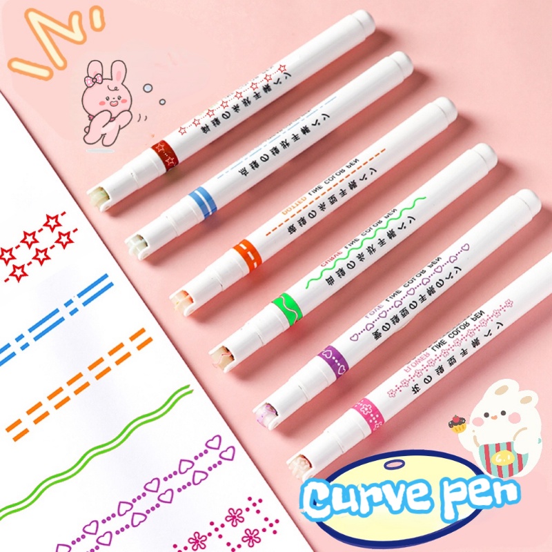 Multi-warna Gambar Curve Pen Notes Lukisan Stabilo Pola Lucu Garis Besar Spidol Cepat Kering Mark Tangan Copy Akun Curve Pen DIY Membuat Kartu Spidol Untuk Mewarnai