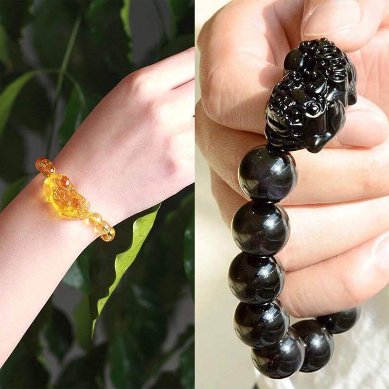 Pixiu Gelang Obsidian Hitam Untuk Pria Wanita Gaya Beruntung Jimat Hadiah Batu Giok Pi Xiu Fashion Perhiasan Pasangan