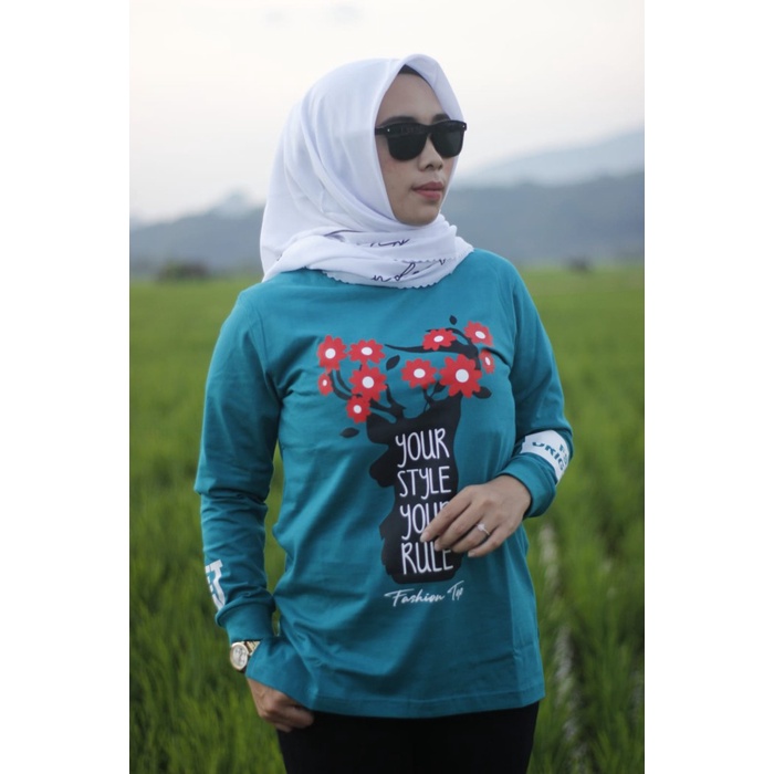 ✨LARIS✨ -Kaos Wanita Lengan Panjang ZOLAQU Hijau Ocean M/L/XL/XXL - L- 1.2.23
