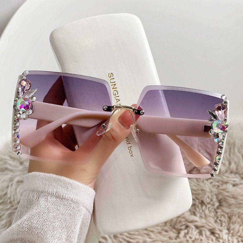 Lily y2k Kacamata Fashion Oversized Goggle Eyewear Diamond Sun Glasses