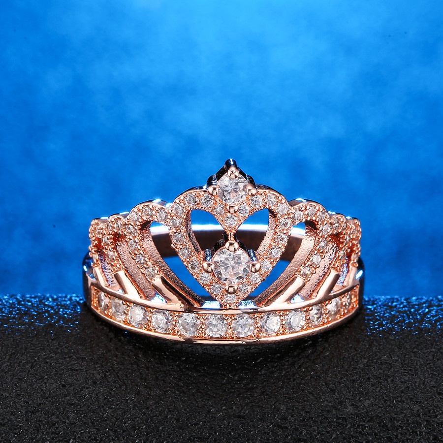 Goldkingdom Aksesoris Perhiasan Fashion Ready Stock Klasik Micro Studded Diamond Crown Ring