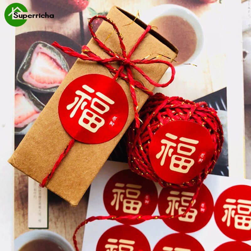 Hot Sale/12 Pcs/lot Cina Fu Putaran Seal Stiker Kotak Dekorasi Kemasan Tas Decals DIY Handmade Biskuit Packaging Decals Festival Musim Semi Pesta Kartu Amplop Label