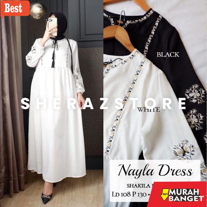 Tren baju lebaran wanita 2023- Gamis Putih Jumbo Ld 120 130 140 NAYLA DRESS S M L XL XXL XXXL 5L Gam