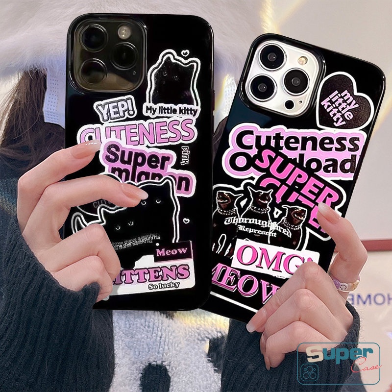 Casing Ponsel Label Kartun Yang Indah Kompatibel Untuk IPhone 7plus 13 11 14 12 Pro Max XR 8 7 Plus X XS Max SE 2020 Pasangan Kucing Anjing Lucu Glossy Lembut Shockproof Camera Protection Cover