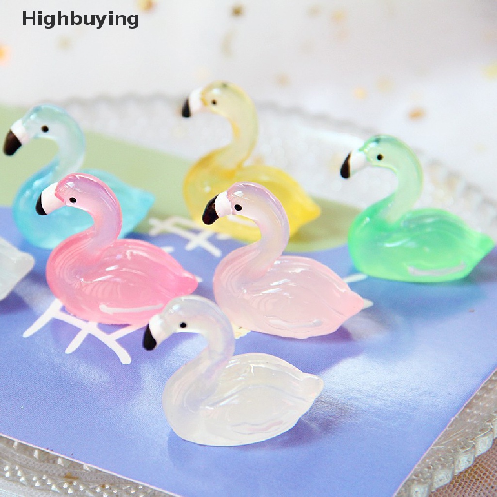 Hbid 6pak Menyala Patung Miniatur Flamingo Dekorasi Rumah DIY Scrapbooking Craft Resin Aksesoris Glory