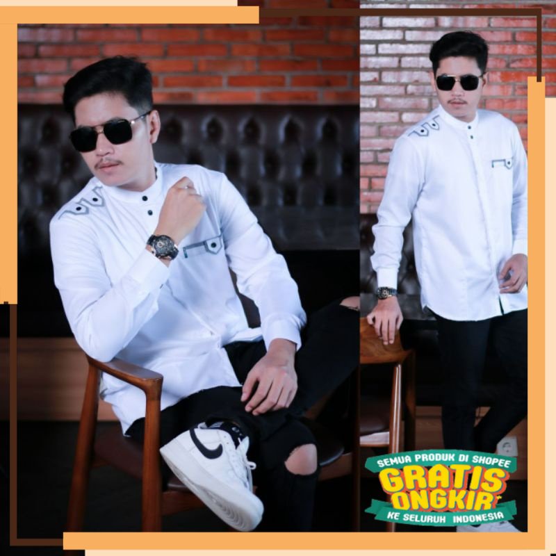 SERIES RAMADHAN FITRI RAYA HILWA COLLECTION  Baju Koko Pria Dewasa  Lengan Panjang Motif Anti COVID 