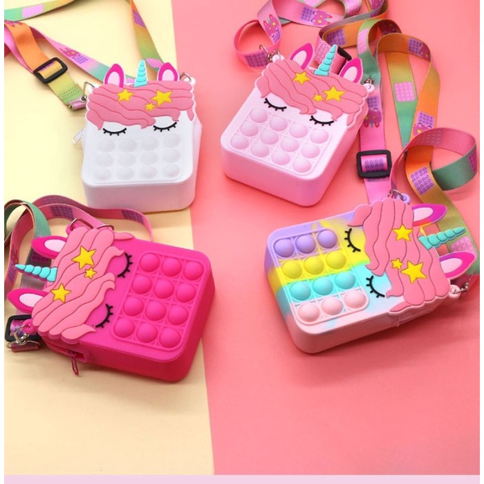 DISKON SHOPEE/ Pop It Rainbow Unicorn Tas Sselempang Anak Viral / New Popit Bag - Ungu
