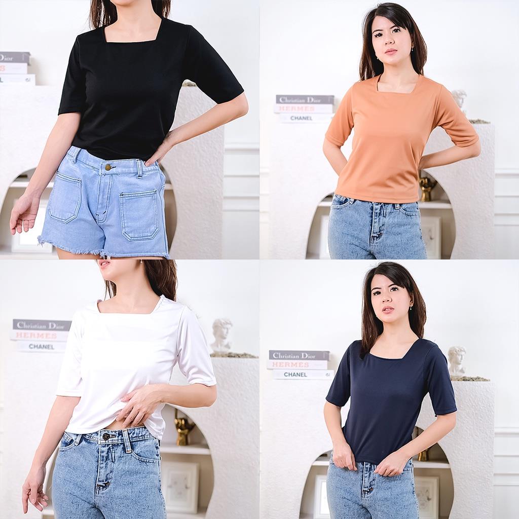 LS 1.130 - Basic Tshirt Jersey Stretch Pakaian Atasan Blouse Wanita