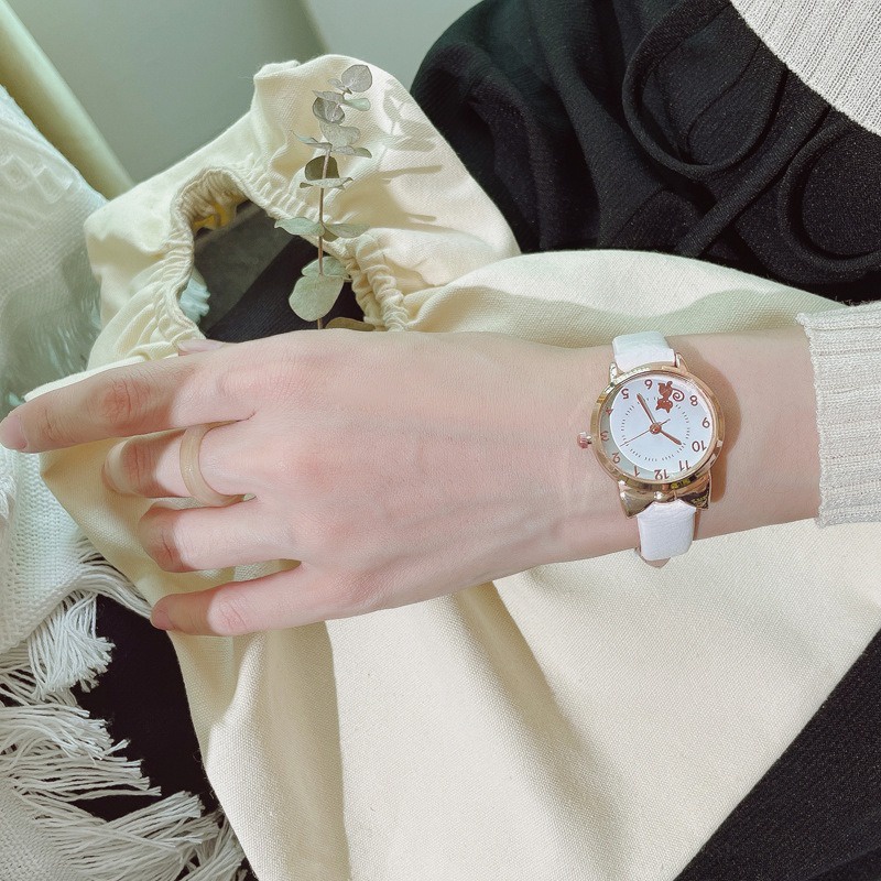 RRNS 184 Jam Tangan Strap PU Analog Casual Gaya Retro Untuk Wanita Watch Korean Fashion Kucing