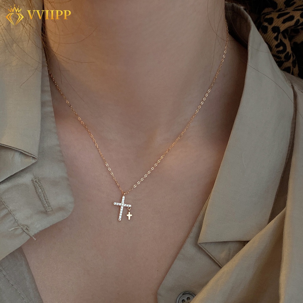 Fashion Cross Crystal Pendant Necklace Simple Gold Silver Chain Choker for Women Jewelry Accessories