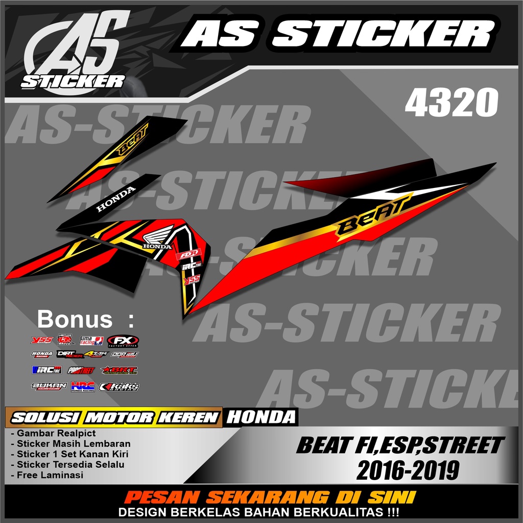 4320a Sticker Striping Beat fi esp streat 2016- 2019 List kuning Racing Semi Full