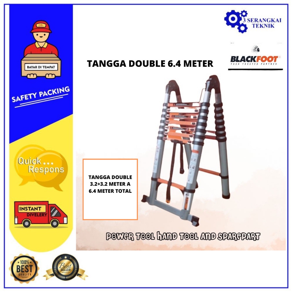 Tangga Lipat Aluminium Teleskopik 6.4M DOUBLE (3.2+3.2) Telescopic Ladder