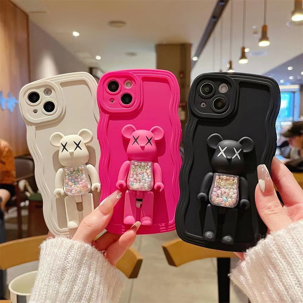 Holder Wave SoftCase Soft Case iPhone 6 6S 7 8 Plus X XR XS Max 11 12 13 14 Pro Max 14 Plus Bearbrick Bear Gloomy Bear Casing hp iphone XR