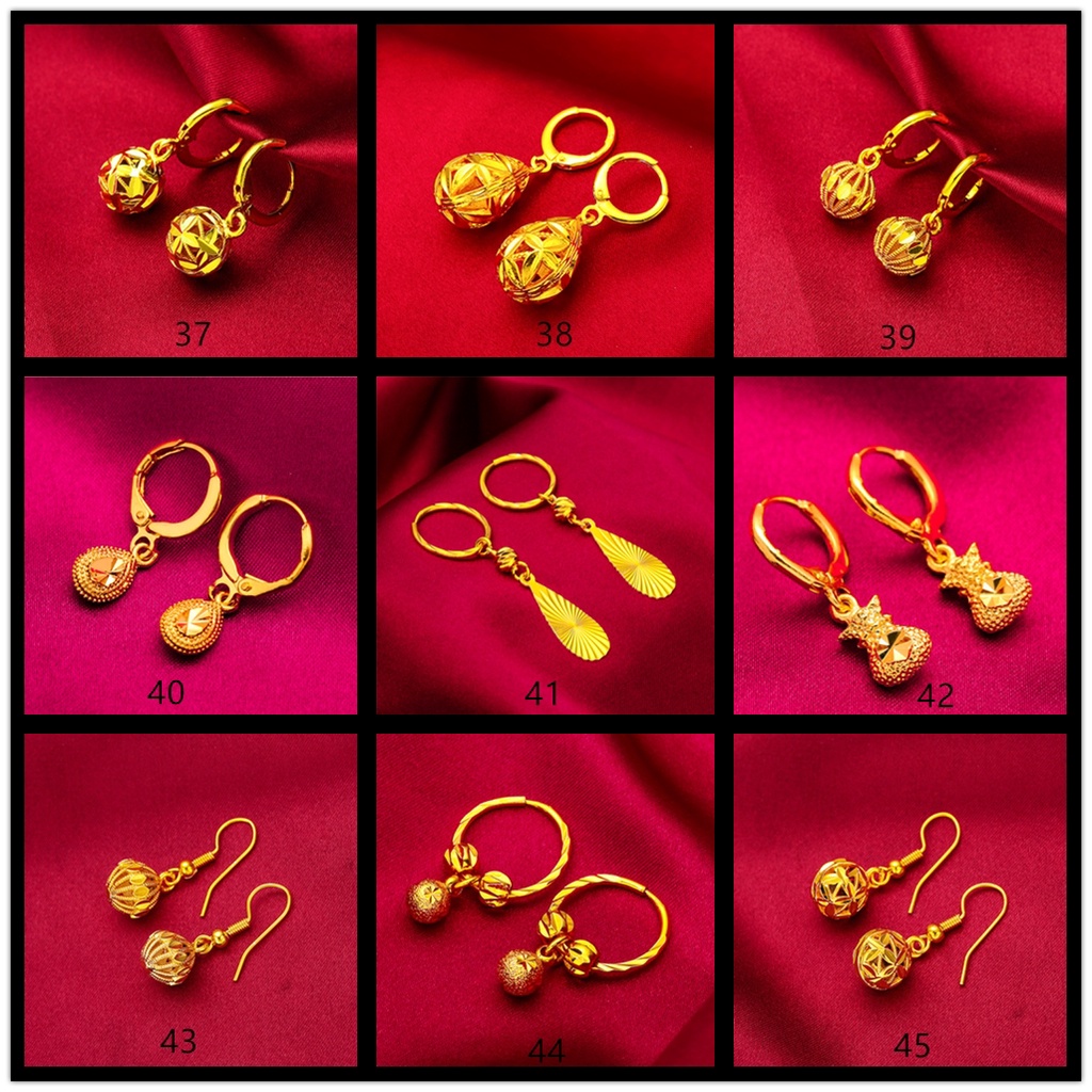 Goldkingdom Aksesoris Perhiasan Fashion Ready Stock Anting Liontin Mini Lapis Emas Cinta Busur Daun Pesona Kelinci Beruntung Styling Ruby Berlian Telinga Studs