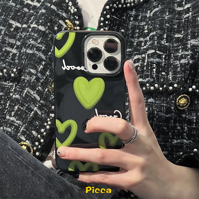 IPHONE Casing Ponsel Grafiti Cinta Hati Glossy Kartun Lucu Kompatibel Untuk Iphone11 14 12 13 Pro Max7 8 6 6s Plus X XR XS Max SE 2020 Shockproof Halus Tahan Kotoran Lembut TPU Back Cover