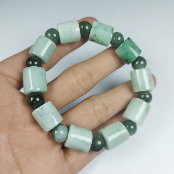 GELANG BATU GIOK ASLI BURMA NATURAL FEI CUI HIJAU / GIOK HIJAU MOTIF