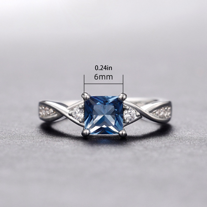 Cincin Princess Square Blue Cubic Zirconia Mewah Untuk Wanita Temperamen Pernikahan Band Aksesoris Perhiasan Berkualitas Tinggi Baru