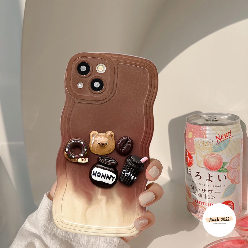 Mainan 3D Lucu Bear Case Redmi A1+10C 9 9C NFC 9T A1 10A 10 9A Note11 10s 10 11s 8 9 10Pro 11Pro 9s NFC Pro Mi 11T Pro Donat Kopi Warna Gradasi Wavy Edge Soft TPU Case