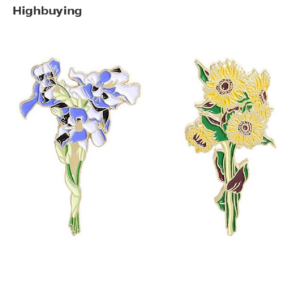 Hbid Kerah Pin Lencana Van Gogh Bunga Matahari Iris Bros Bunga Topi Pin Logam Untuk Pakaian Enamel Pin Lencana Untuk Ransel Hadiah Untuk Wanita Glory