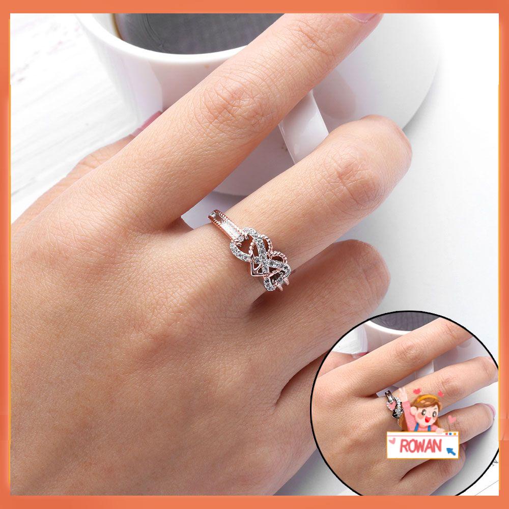 R-flower Heart Infinity Rings Perhiasan925 Sterling Perak Kawin Two Tone