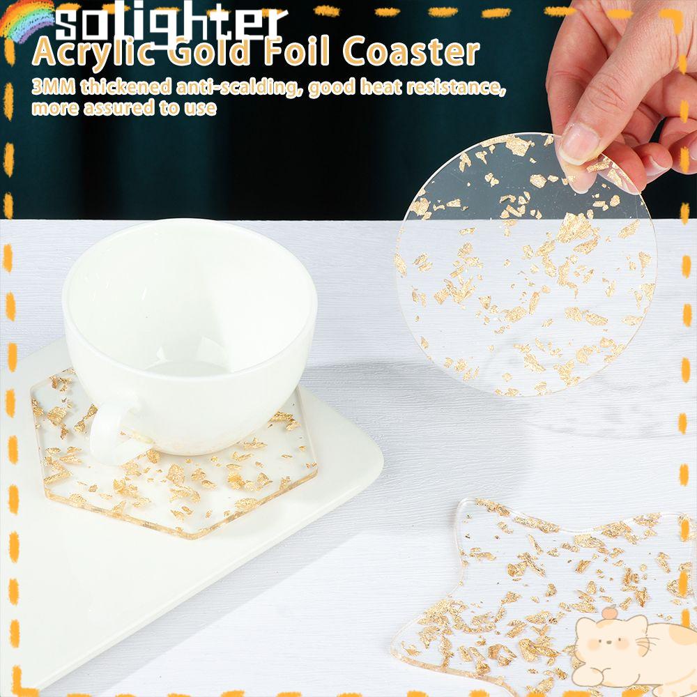 Solighter Gold Foil Coaster Dekorasi Rumah Alas Cangkir Hias Meja Non-Slip