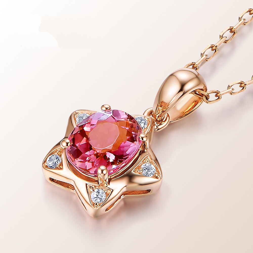 Goldkingdom Aksesoris Perhiasan Fashion Ready Stock 1karat Merah Tourmaline Liontin Berlapis Rose Gold Kalung Wanita Perhiasan Warna-Warni