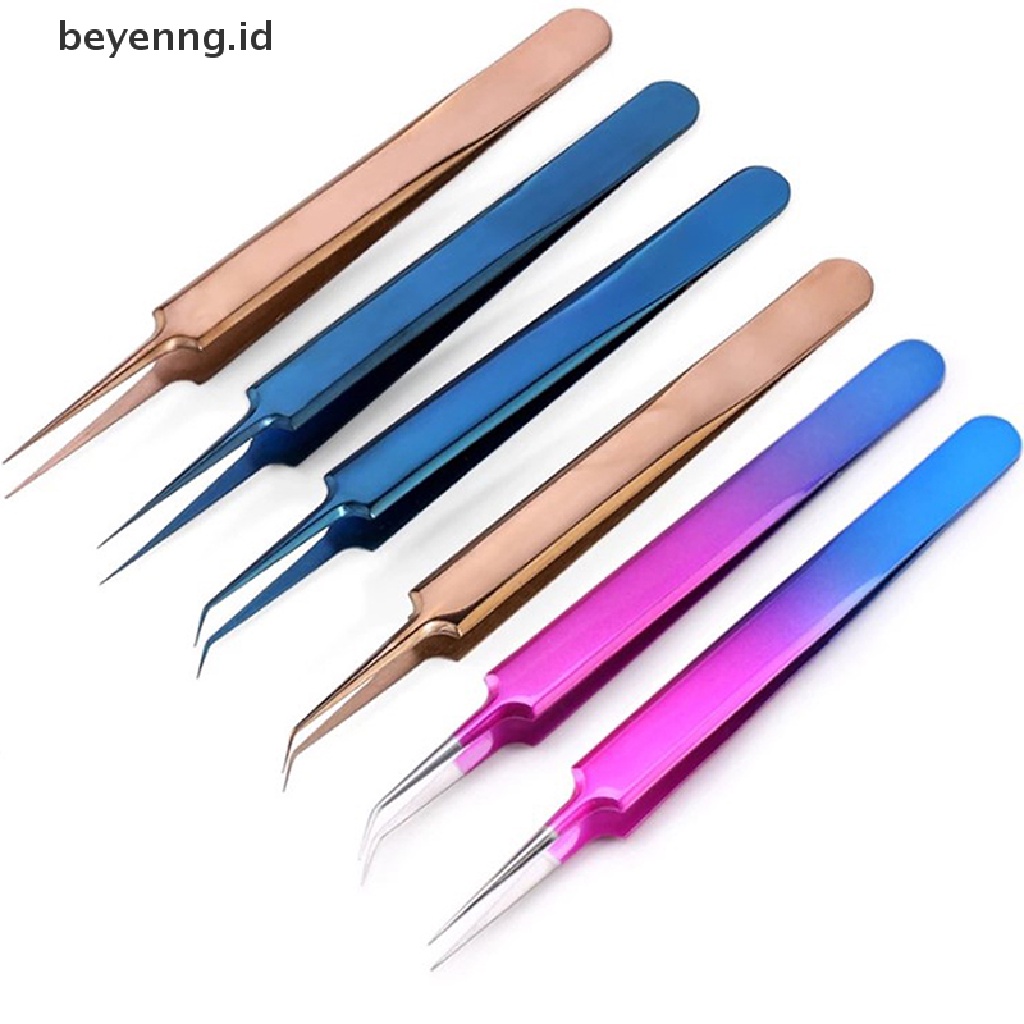 Beyen Pinset Stainless Steel Gold Blue Untuk eyelash extension high-precision eyelash ID