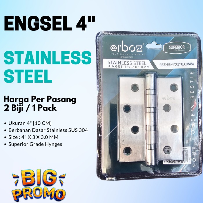 Engsel Pintu Jendela 4 Inch YSK Stainless Steel Blister Per Pasang ENGSEL PINTU BAGUS