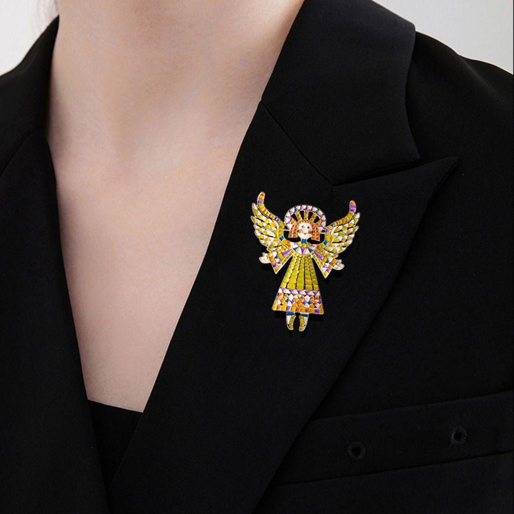 Agustinina Drip oil Pin Temperamen Vintage Wing Bros Enamel Perhiasan Mosaik Untuk Wanita Aksesoris Jas